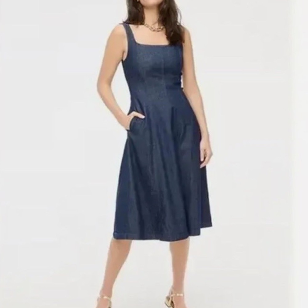 J. Crew Sleeveless Dark Blue Denim Midi‎ Dress New 12 Petite